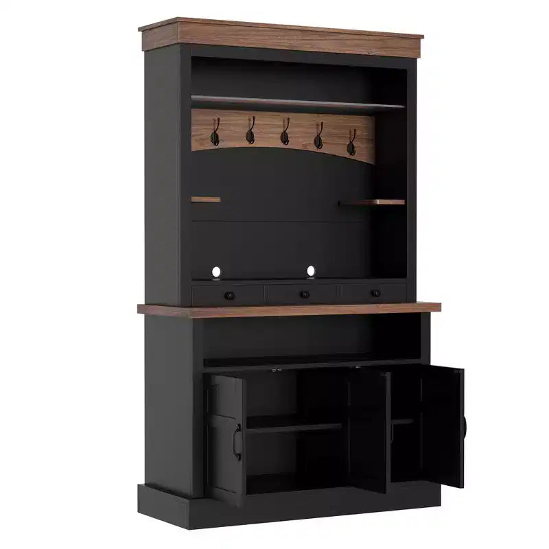 Meuble de bar à café de 183 cm de haut avec lumières LED, étagères réglables, tiroirs, étagère en verre, buffet bahut spacieux pour salon ou salle à manger
