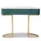 1 tiroir, velours, table console capitonnée et brossée Vert/Doré : Plateau en faux marbre, cadre en MDF