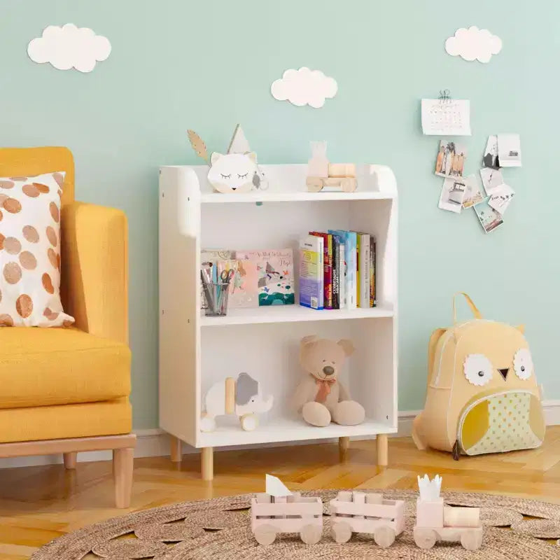 Organisateur de rangement de jouets pour enfants 3/4 niveaux, bibliothèque en bois pour enfants, présentoir, blanc