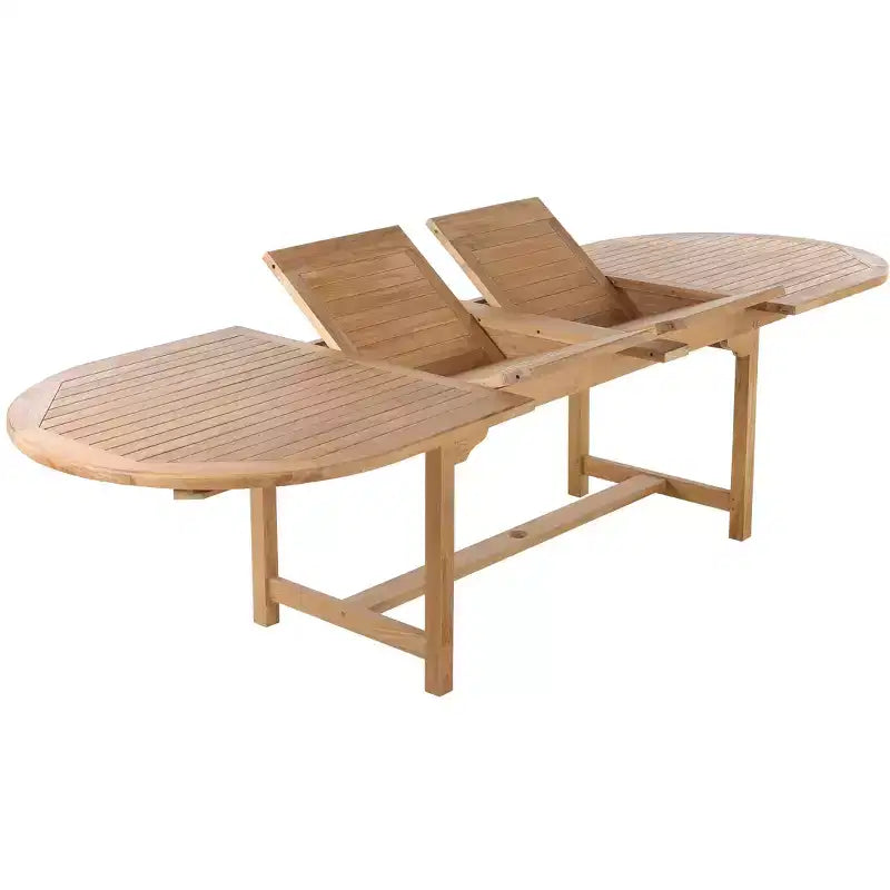 Table à manger d'extérieur naturelle et réglable pour 6-8 personnes, 79-118 pouces - Beige