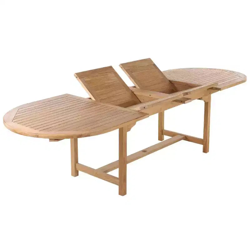 Table à manger d'extérieur naturelle et réglable pour 6-8 personnes, 79-118 pouces - Beige